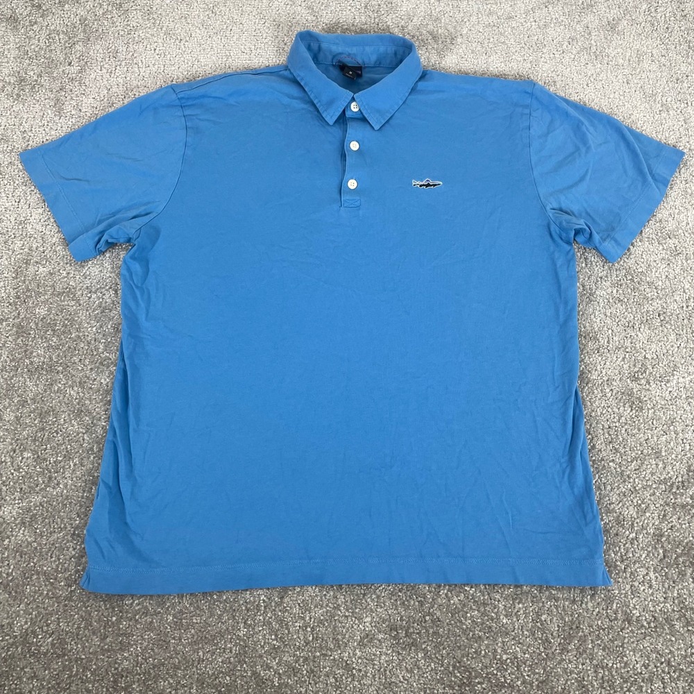 Patagonia Polo Shirt Mens Medium Trout Fish Fishing Organic Cotton Short Sleeve - Picture 2 of 10